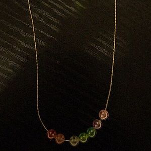 18k gold plated thin chain smiley face bead necklace